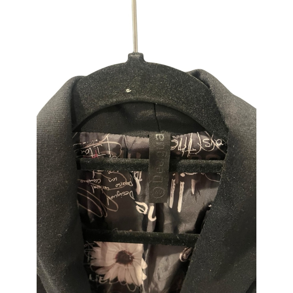 Desigual Floral Y2K Theme Black Blazer Women Size 40 Large Business Casual Lined - Picture 2 of 7